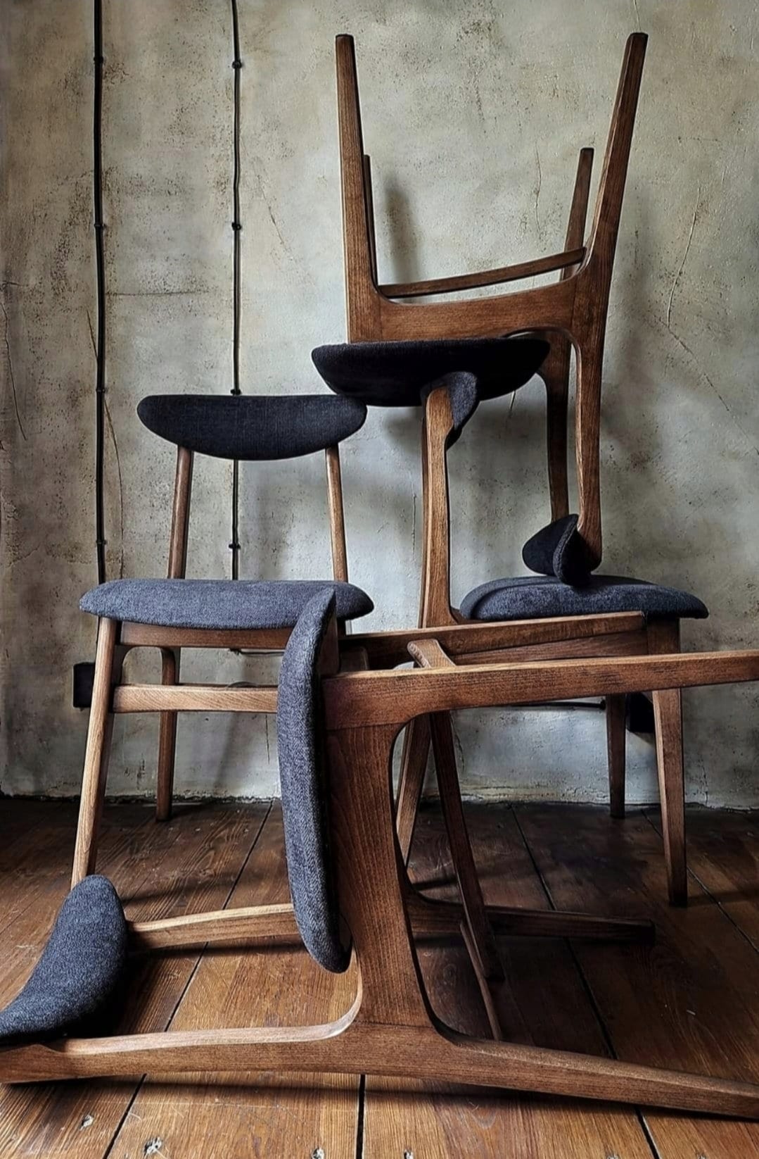 Vintage Dining Chair Type 200-190 by R. Hałas, Mid Century Modern Polish Design, Wooden Chair, 1960s 1970s
