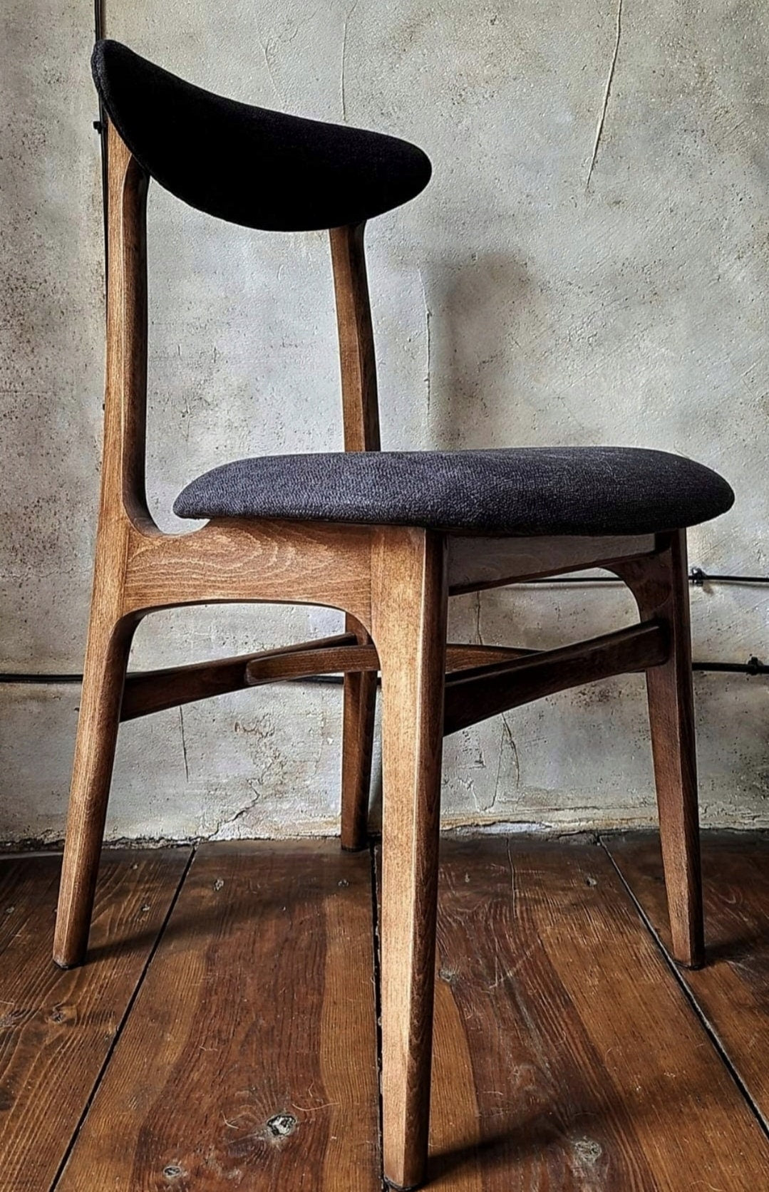 Vintage Dining Chair Type 200-190 by R. Hałas, Mid Century Modern Polish Design, Wooden Chair, 1960s 1970s