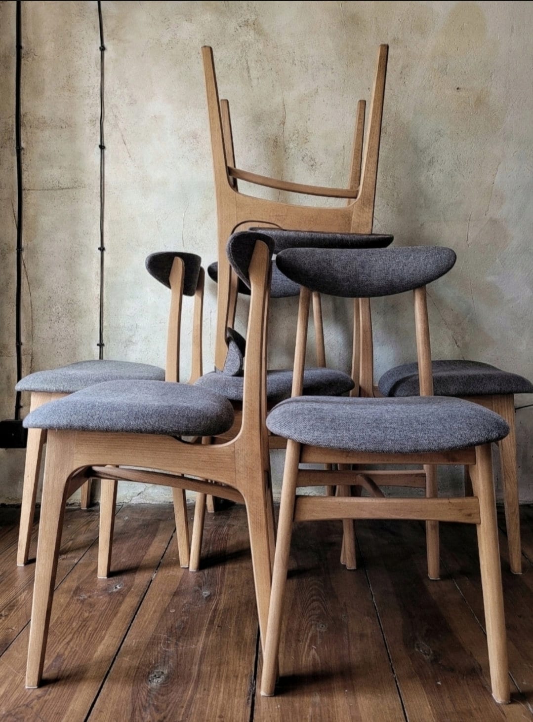 Vintage Dining Chair Type 200-190 by R. Hałas, Mid Century Modern Polish Design, Wooden Chair, 1960s 1970s