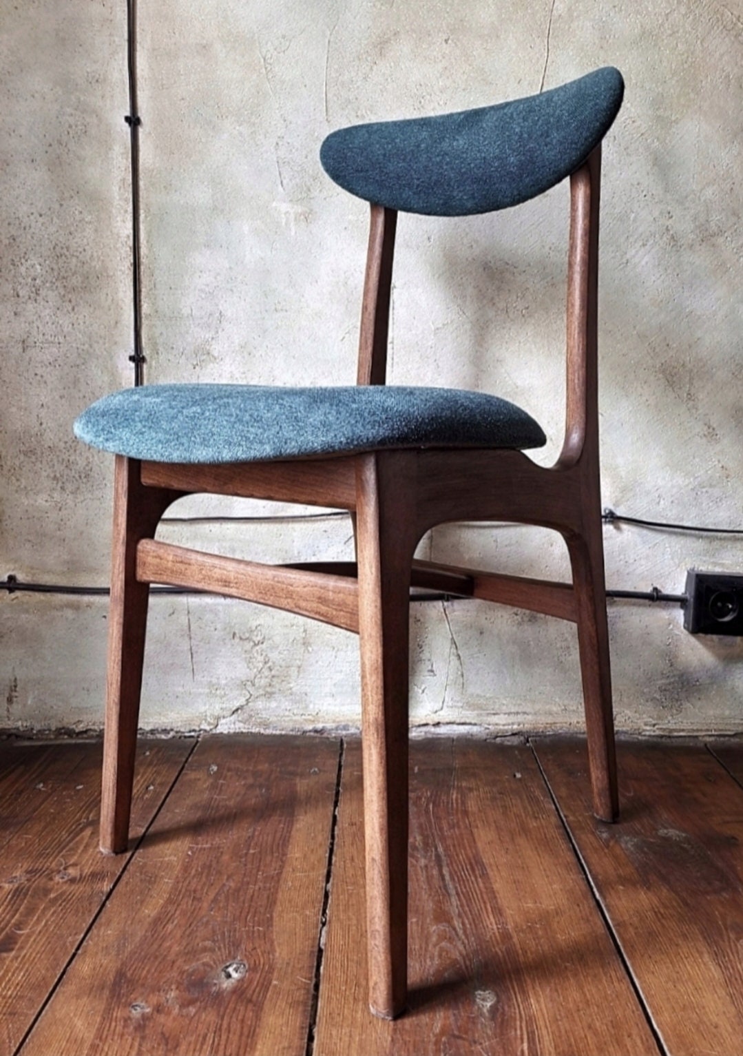 Vintage Dining Chair Type 200-190 by R. Hałas, Mid Century Modern Polish Design, Wooden Chair, 1960s 1970s