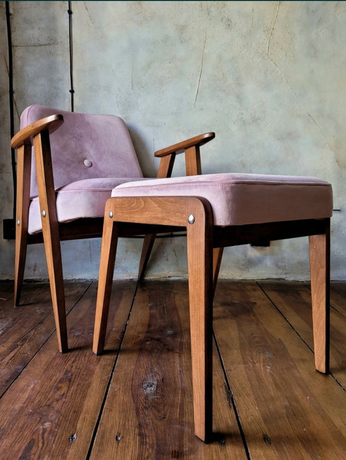 Fotel Chierowski 366 z podnóżkiem PRL Design Vintage polish armchair with footrest mid century
