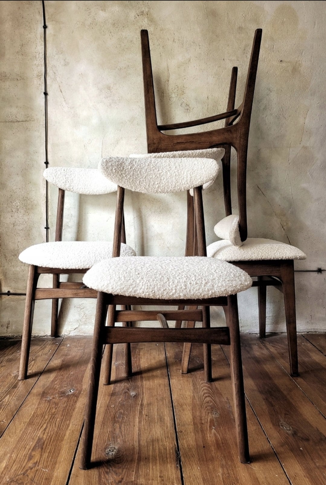 Vintage Dining Chair Type 200-190 by R. Hałas, Mid Century Modern Polish Design, Wooden Chair, 1960s 1970s
