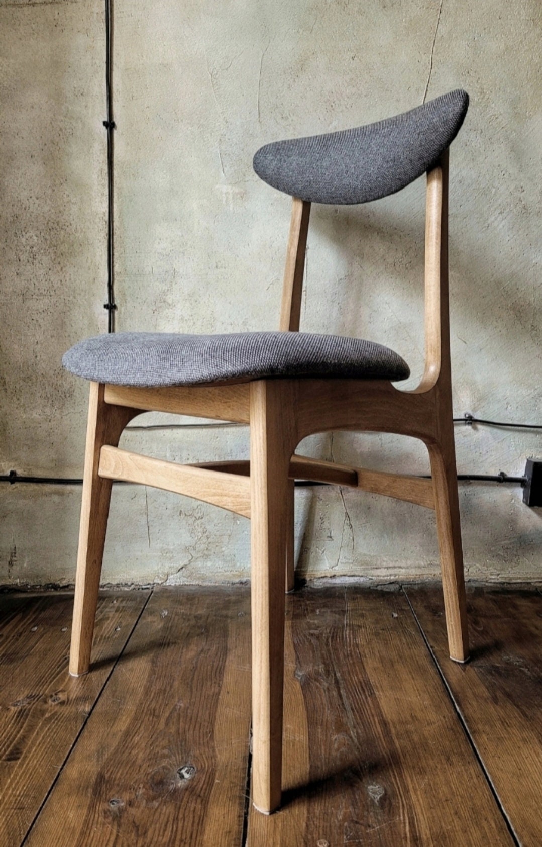 Vintage Dining Chair Type 200-190 by R. Hałas, Mid Century Modern Polish Design, Wooden Chair, 1960s 1970s