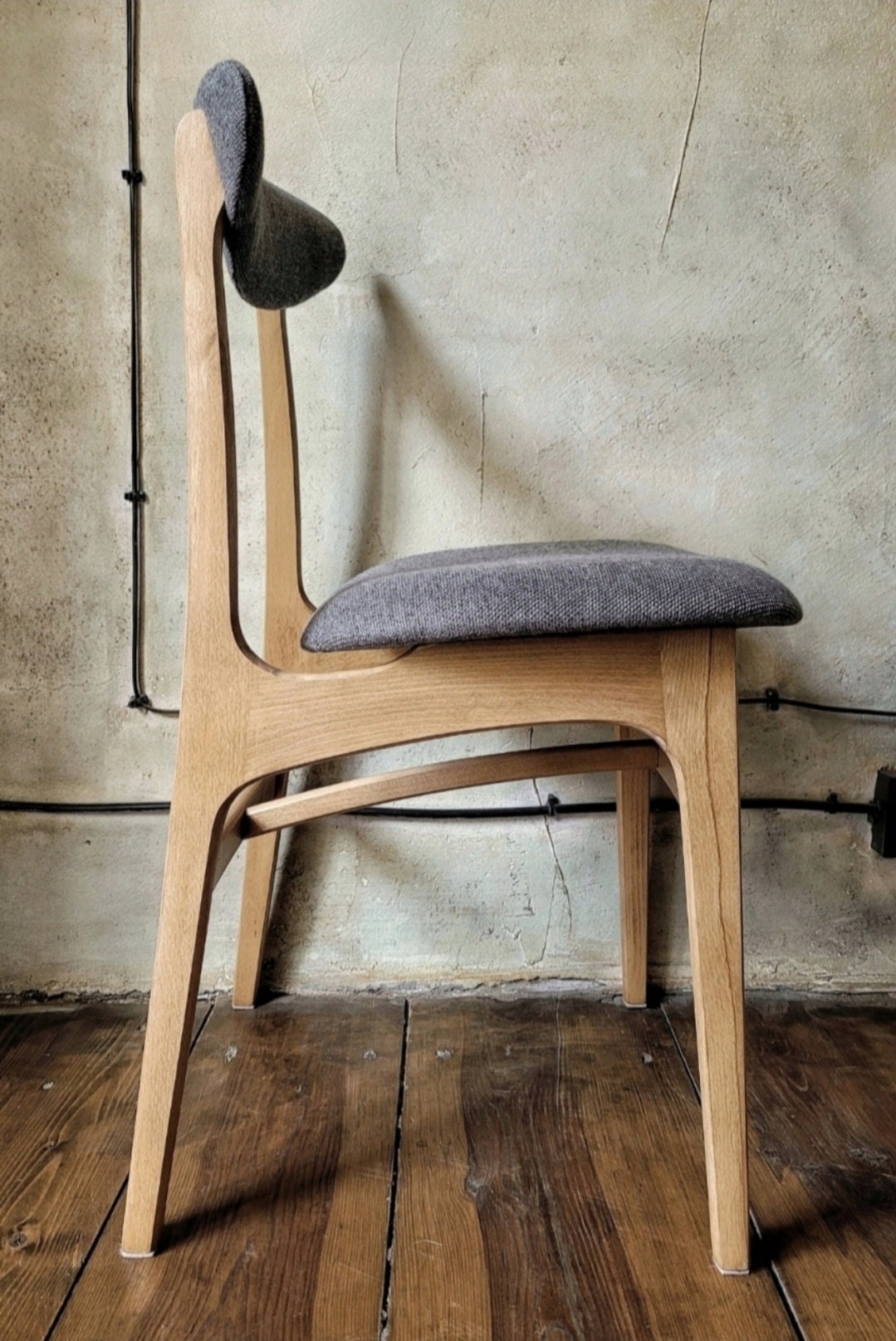 Vintage Dining Chair Type 200-190 by R. Hałas, Mid Century Modern Polish Design, Wooden Chair, 1960s 1970s