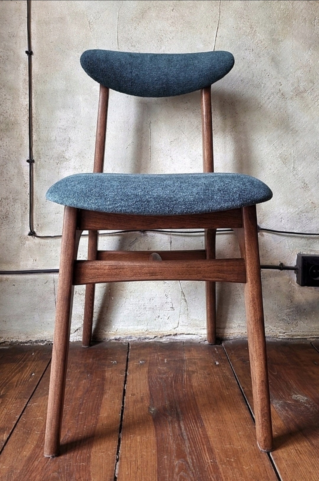 Vintage Dining Chair Type 200-190 by R. Hałas, Mid Century Modern Polish Design, Wooden Chair, 1960s 1970s