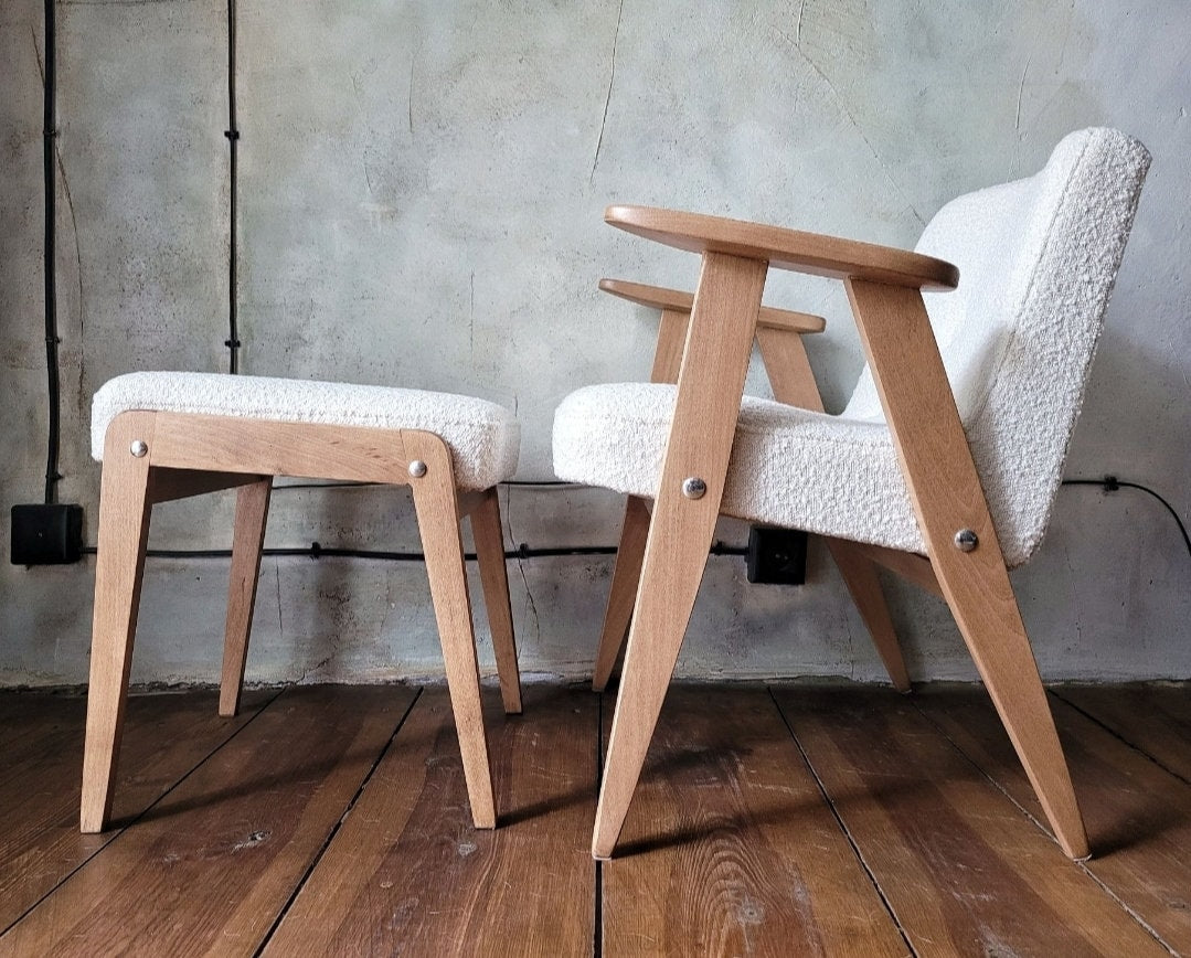 Fotel Chierowski 366 z podnóżkiem PRL Design Vintage polish armchair with footrest mid century