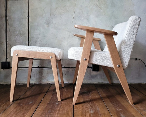 Fotel Chierowski 366 z podnóżkiem PRL Design Vintage polish armchair with footrest mid century