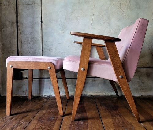 Fotel Chierowski 366 z podnóżkiem PRL Design Vintage polish armchair with footrest mid century