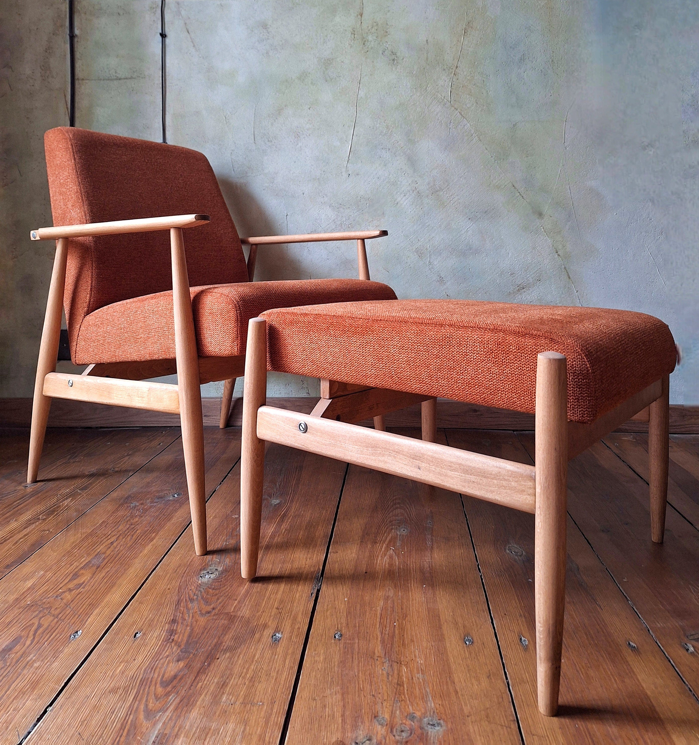 Fotel Lisek 300-190 PRL Design Vintage polish armchair with footrest mid century