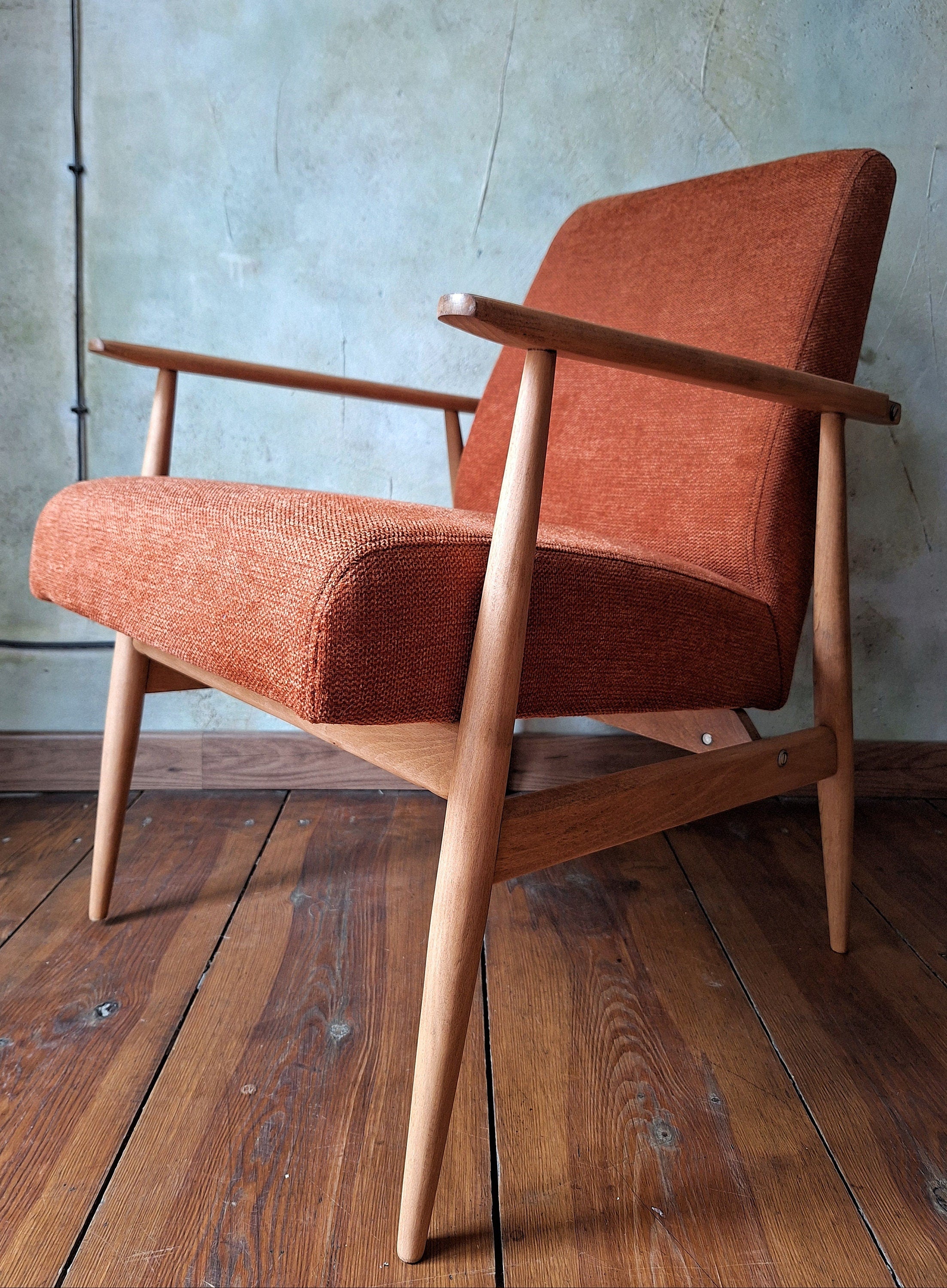 Fotel Lisek 300-190 PRL Design Vintage polish armchair with footrest mid century