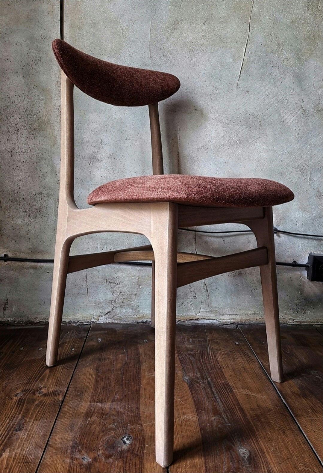 Vintage Dining Chair Type 200-190 by R. Hałas, Mid Century Modern Polish Design, Wooden Chair, 1960s 1970s