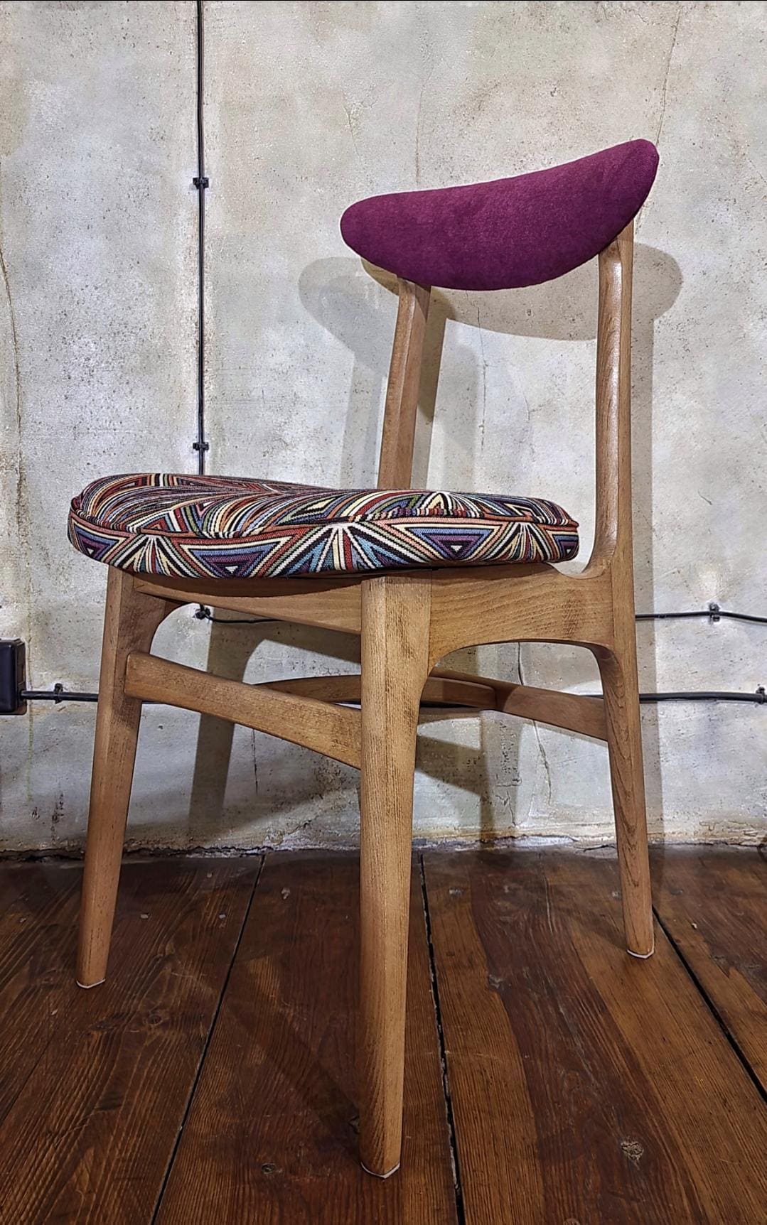 Vintage Dining Chair Type 200-190 by R. Hałas, Mid Century Modern Polish Design, Wooden Chair, 1960s 1970s