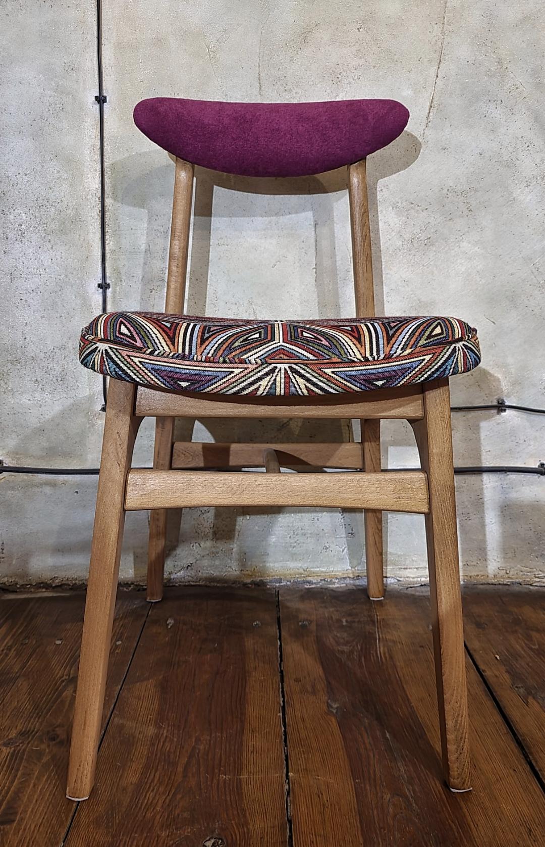 Vintage Dining Chair Type 200-190 by R. Hałas, Mid Century Modern Polish Design, Wooden Chair, 1960s 1970s