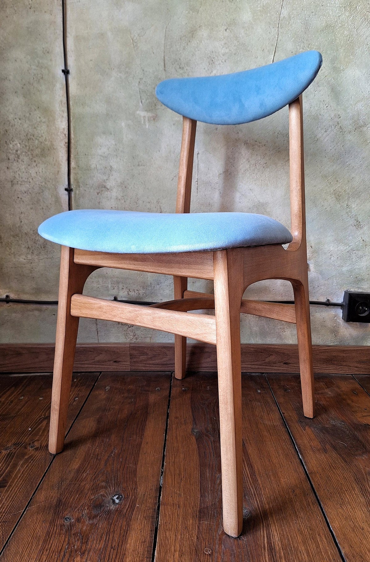 Vintage Dining Chair Type 200-190 by R. Hałas, Mid Century Modern Polish Design, Wooden Chair, 1960s 1970s