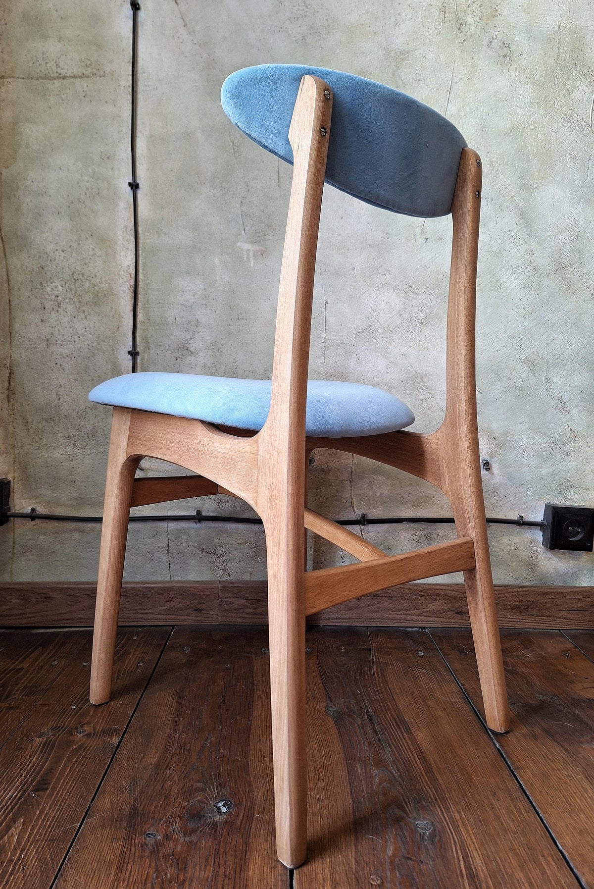 Vintage Dining Chair Type 200-190 by R. Hałas, Mid Century Modern Polish Design, Wooden Chair, 1960s 1970s