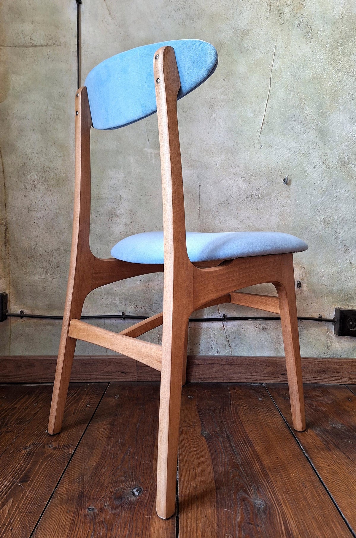 Vintage Dining Chair Type 200-190 by R. Hałas, Mid Century Modern Polish Design, Wooden Chair, 1960s 1970s