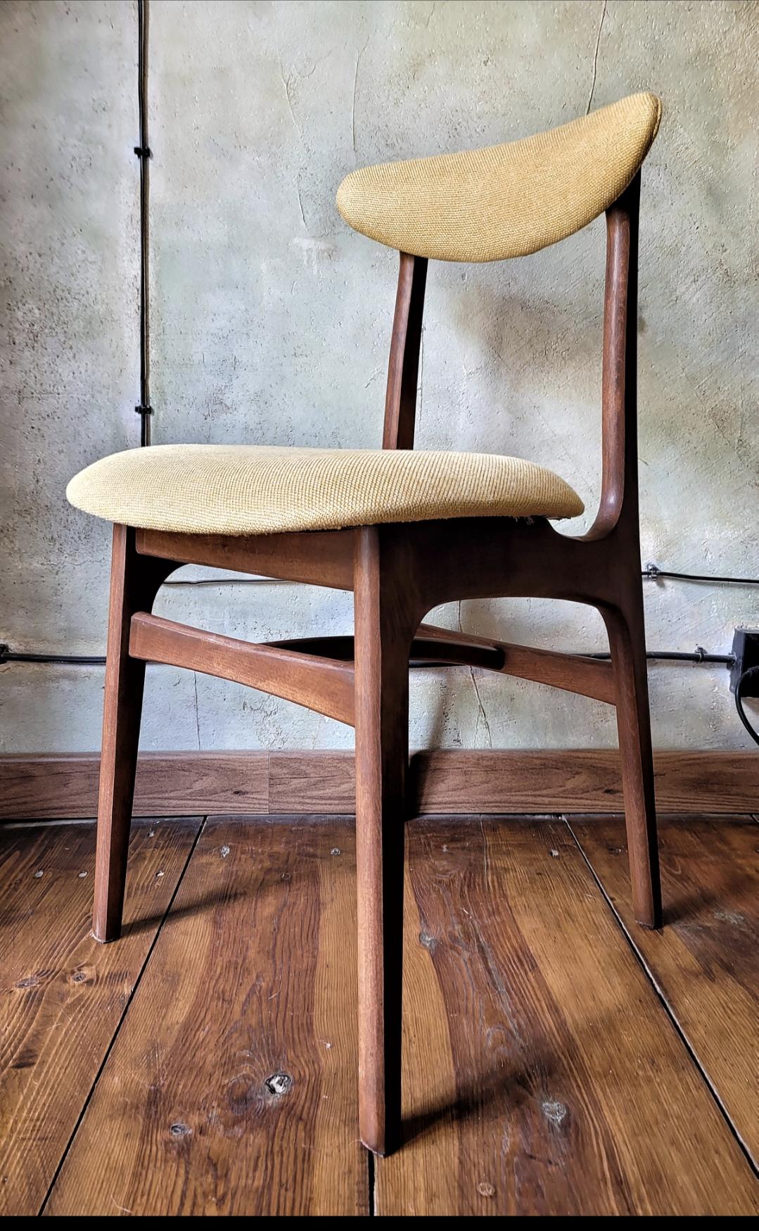 Vintage Dining Chair Type 200-190 by R. Hałas, Mid Century Modern Polish Design, Wooden Chair, 1960s 1970s