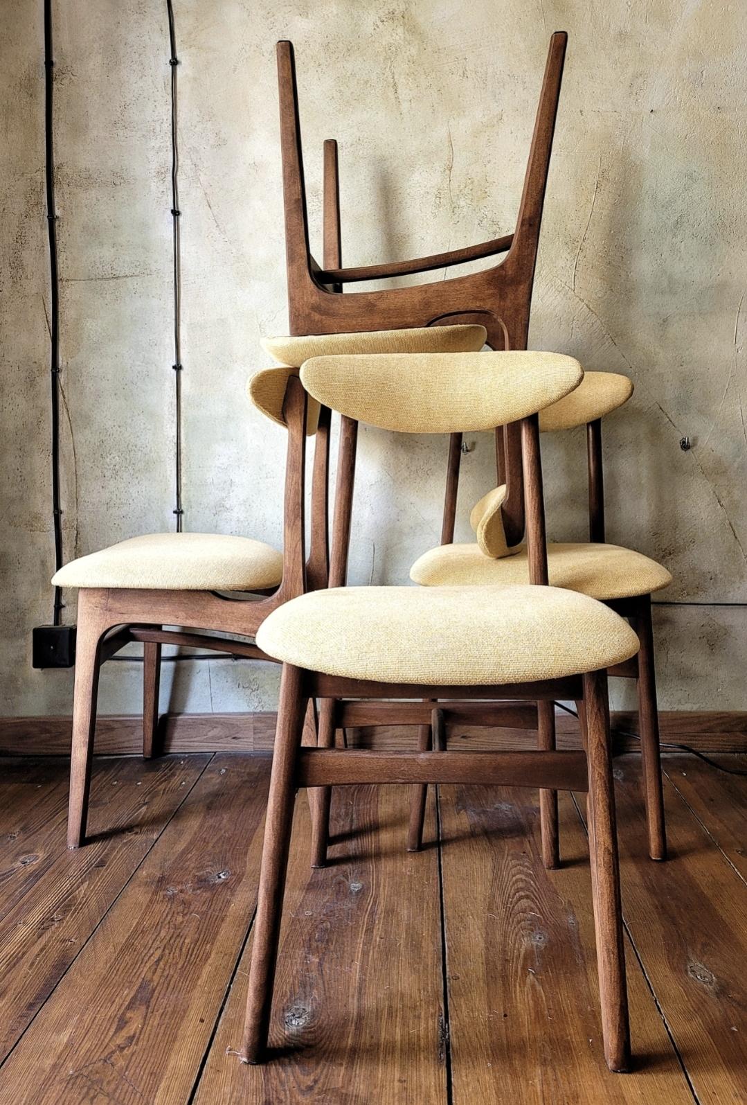 Vintage Dining Chair Type 200-190 by R. Hałas, Mid Century Modern Polish Design, Wooden Chair, 1960s 1970s
