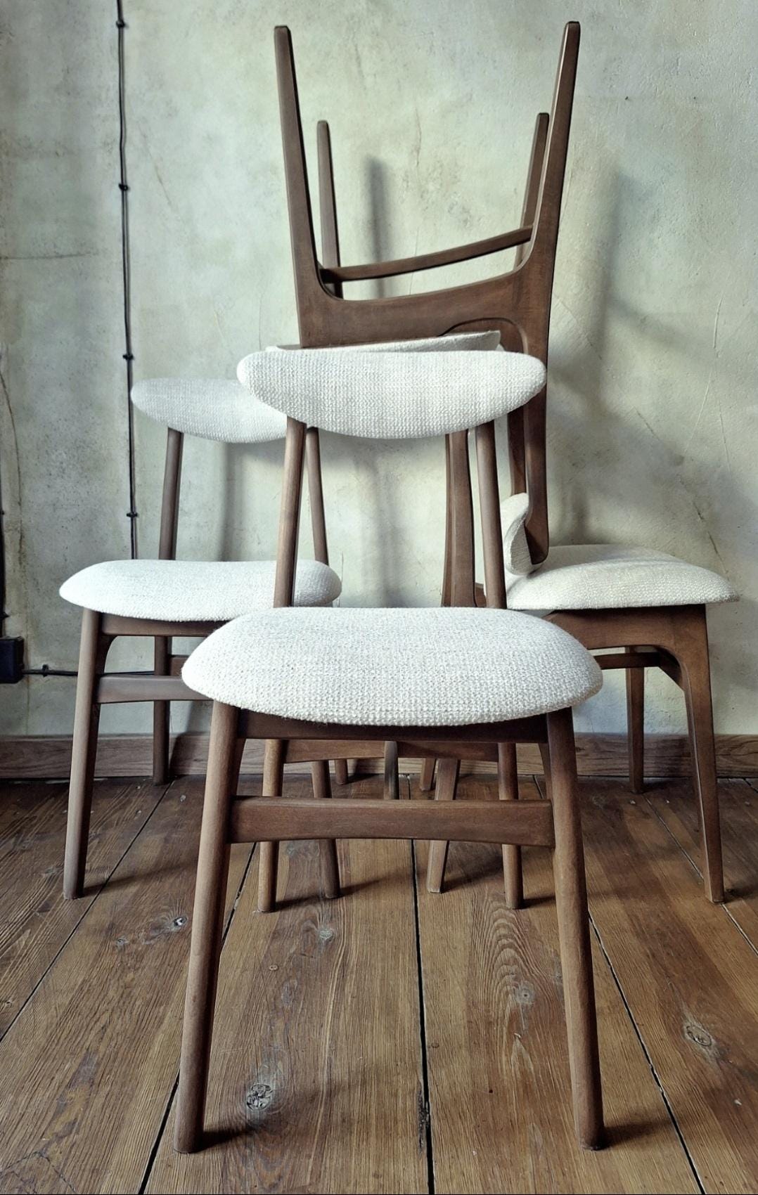 Vintage Dining Chair Type 200-190 by R. Hałas, Mid Century Modern Polish Design, Wooden Chair, 1960s 1970s