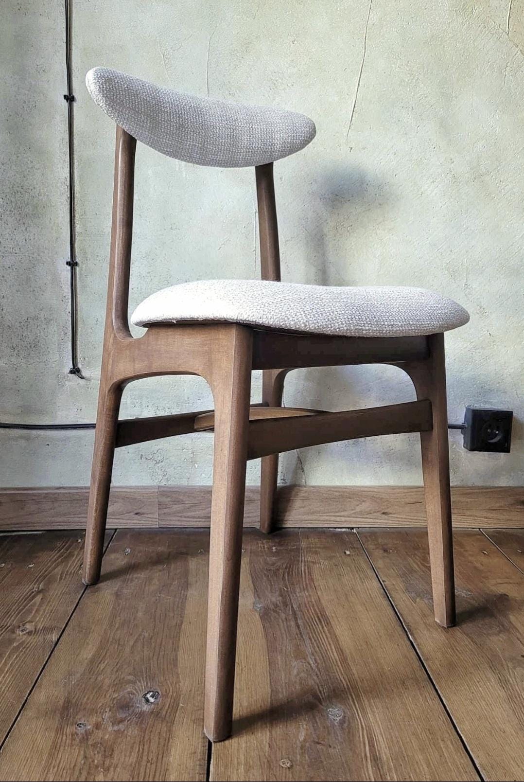 Vintage Dining Chair Type 200-190 by R. Hałas, Mid Century Modern Polish Design, Wooden Chair, 1960s 1970s