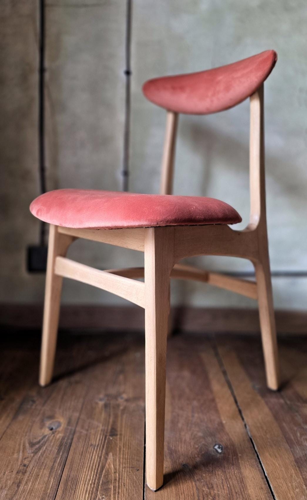 Vintage Dining Chair Type 200-190 by R. Hałas, Mid Century Modern Polish Design, Wooden Chair, 1960s 1970s