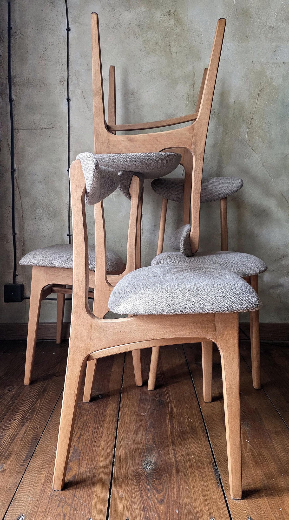 Vintage Dining Chair Type 200-190 by R. Hałas, Mid Century Modern Polish Design, Wooden Chair, 1960s 1970s