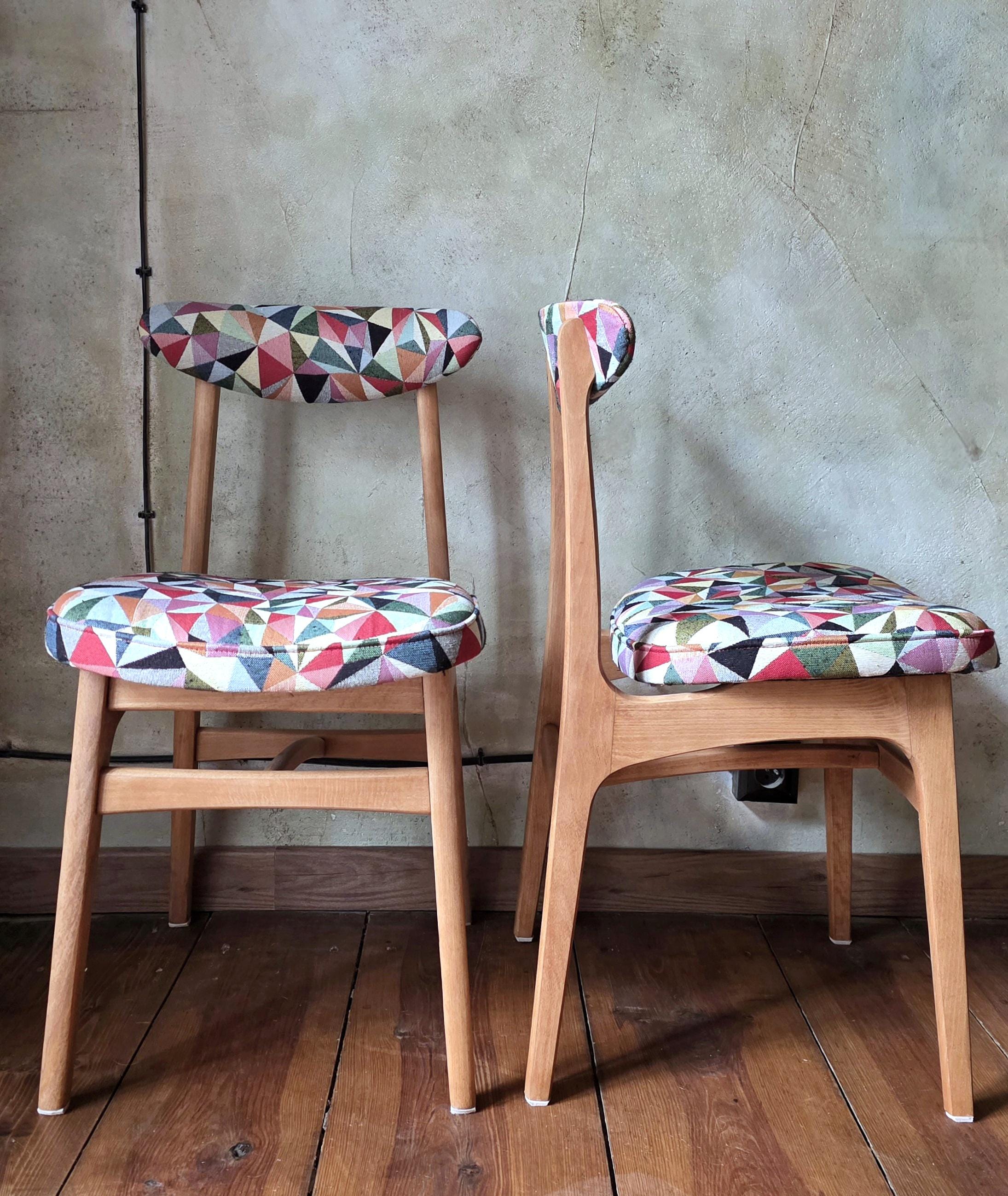 Vintage Dining Chair Type 200-190 by R. Hałas, Mid Century Modern Polish Design, Wooden Chair, 1960s 1970s