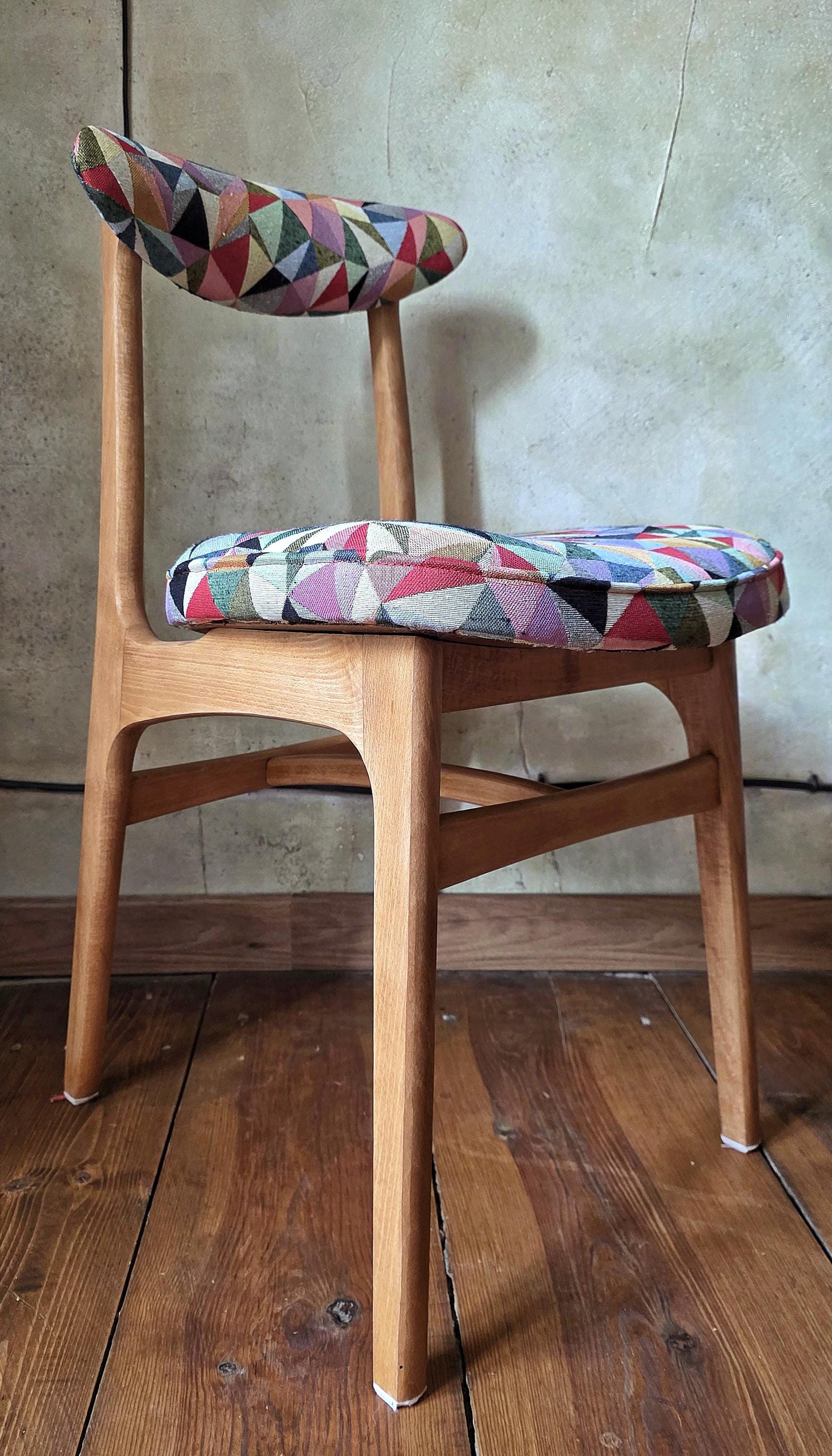 Vintage Dining Chair Type 200-190 by R. Hałas, Mid Century Modern Polish Design, Wooden Chair, 1960s 1970s