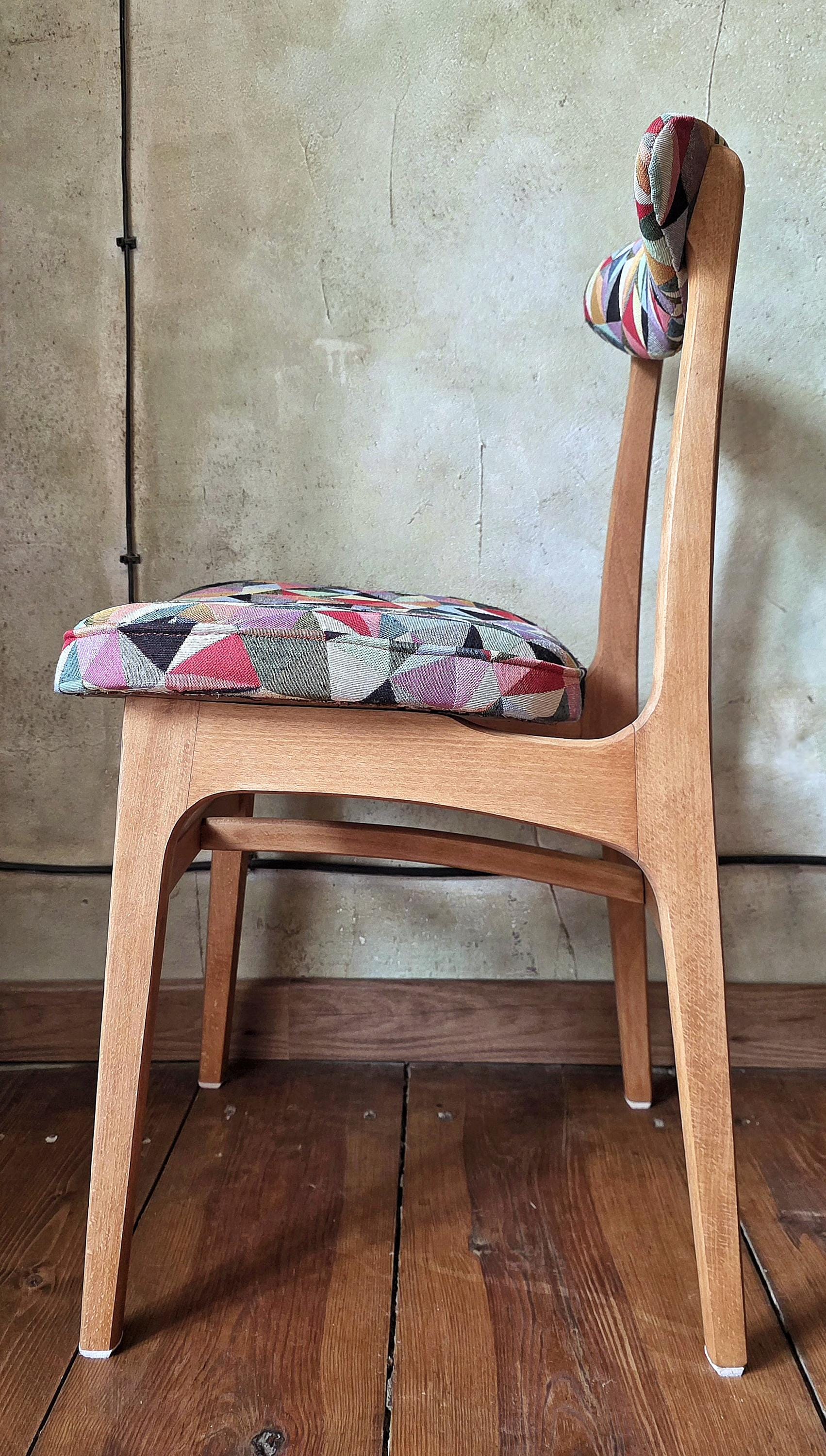 Vintage Dining Chair Type 200-190 by R. Hałas, Mid Century Modern Polish Design, Wooden Chair, 1960s 1970s
