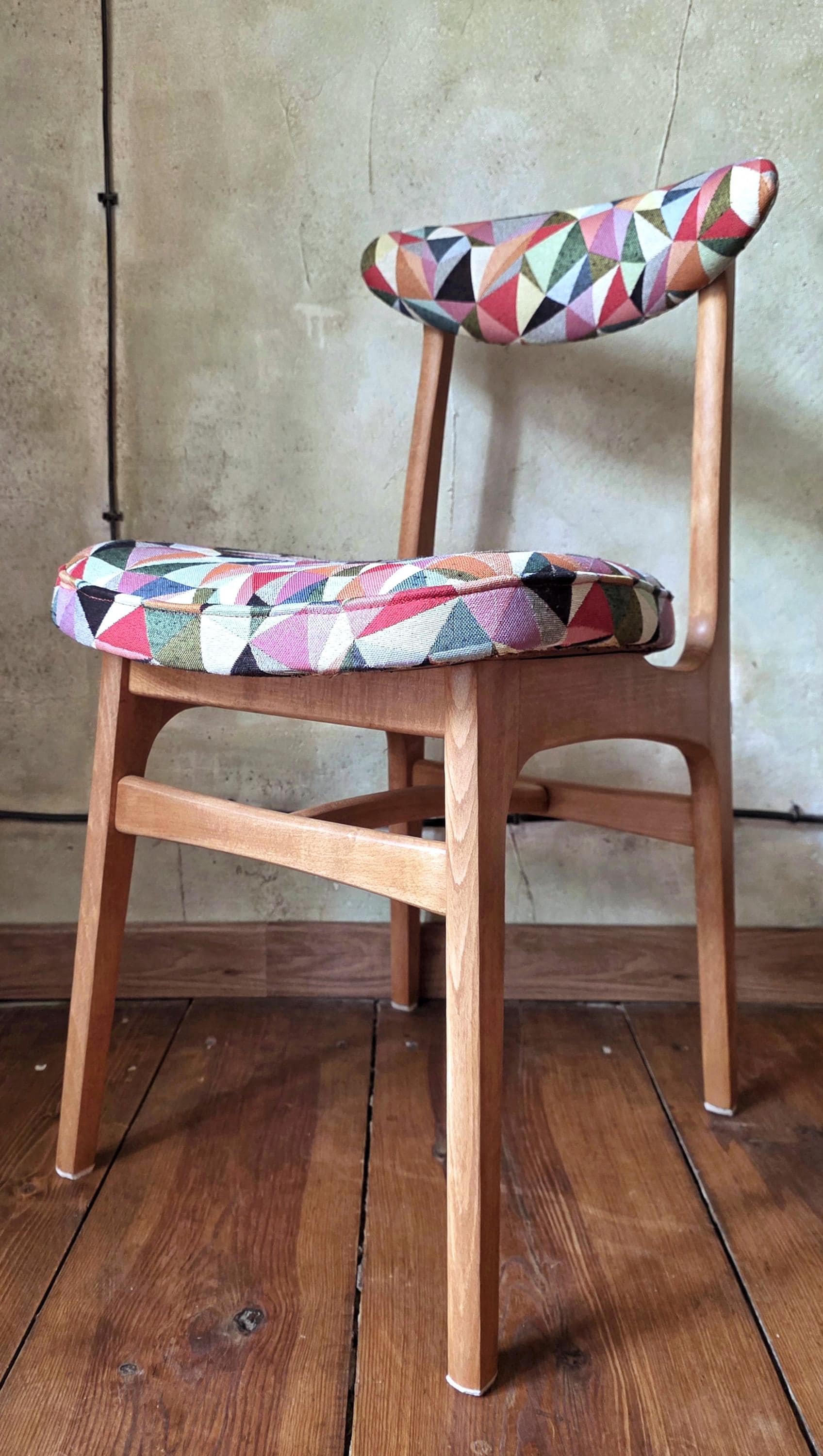 Vintage Dining Chair Type 200-190 by R. Hałas, Mid Century Modern Polish Design, Wooden Chair, 1960s 1970s