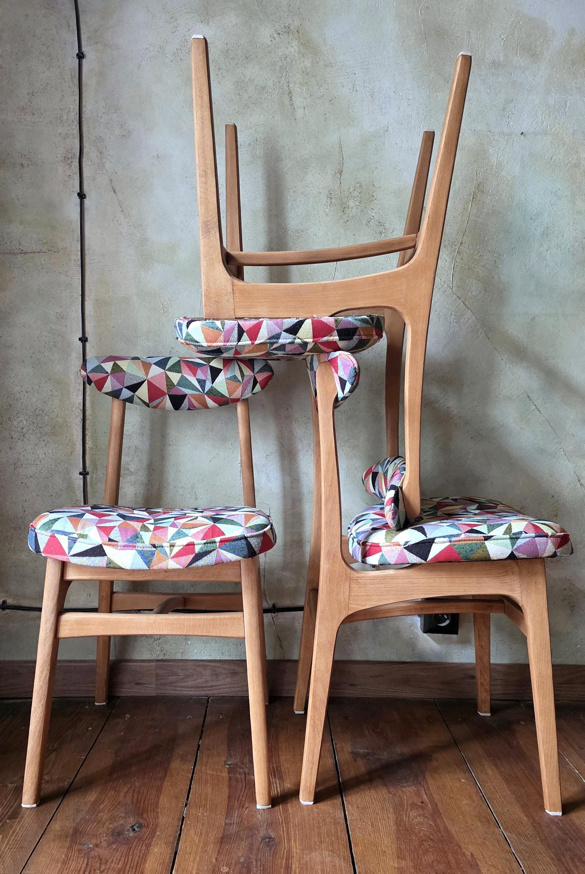Vintage Dining Chair Type 200-190 by R. Hałas, Mid Century Modern Polish Design, Wooden Chair, 1960s 1970s