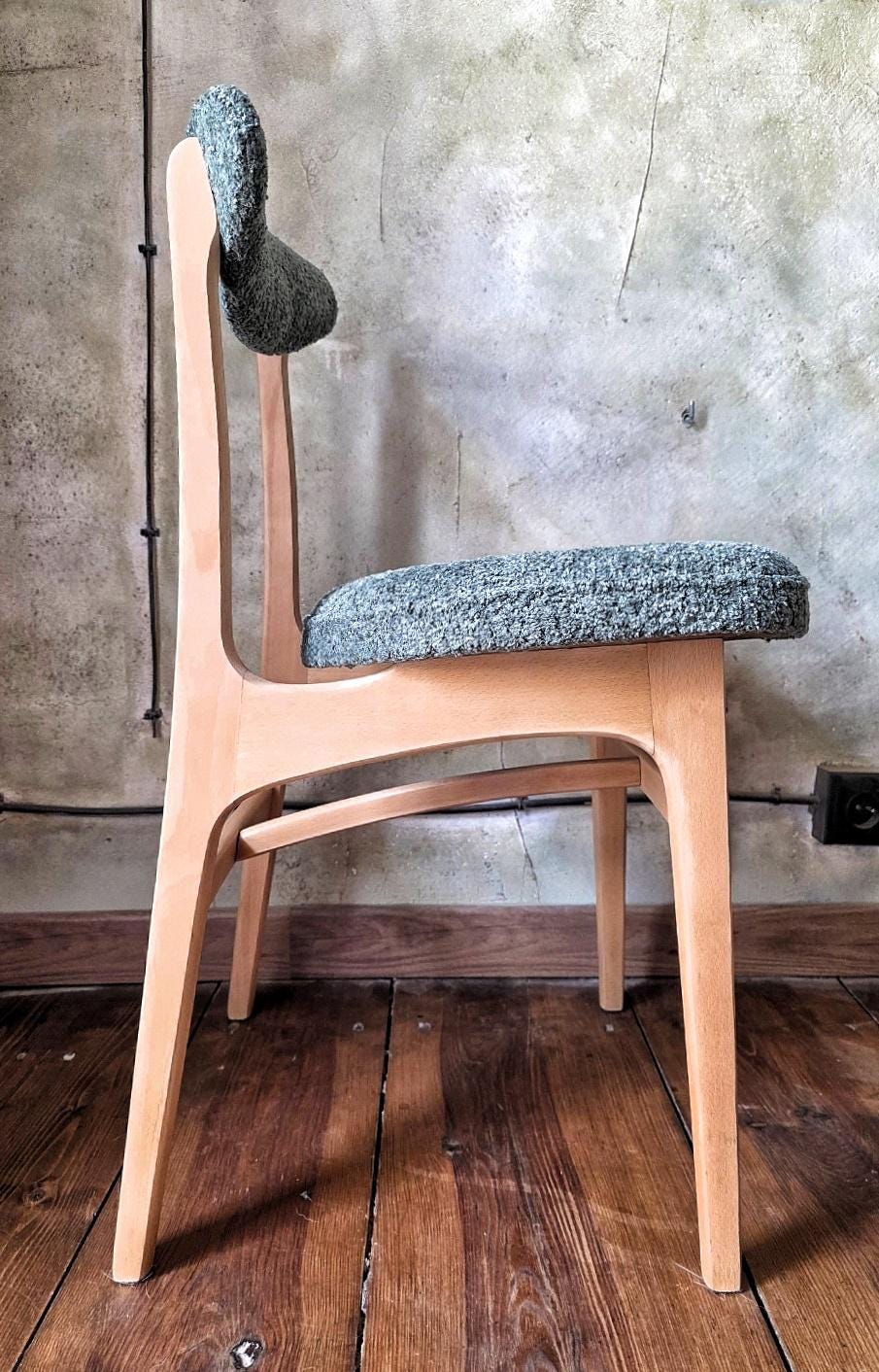 Vintage Dining Chair Type 200-190 by R. Hałas, Mid Century Modern Polish Design, Wooden Chair, 1960s 1970s