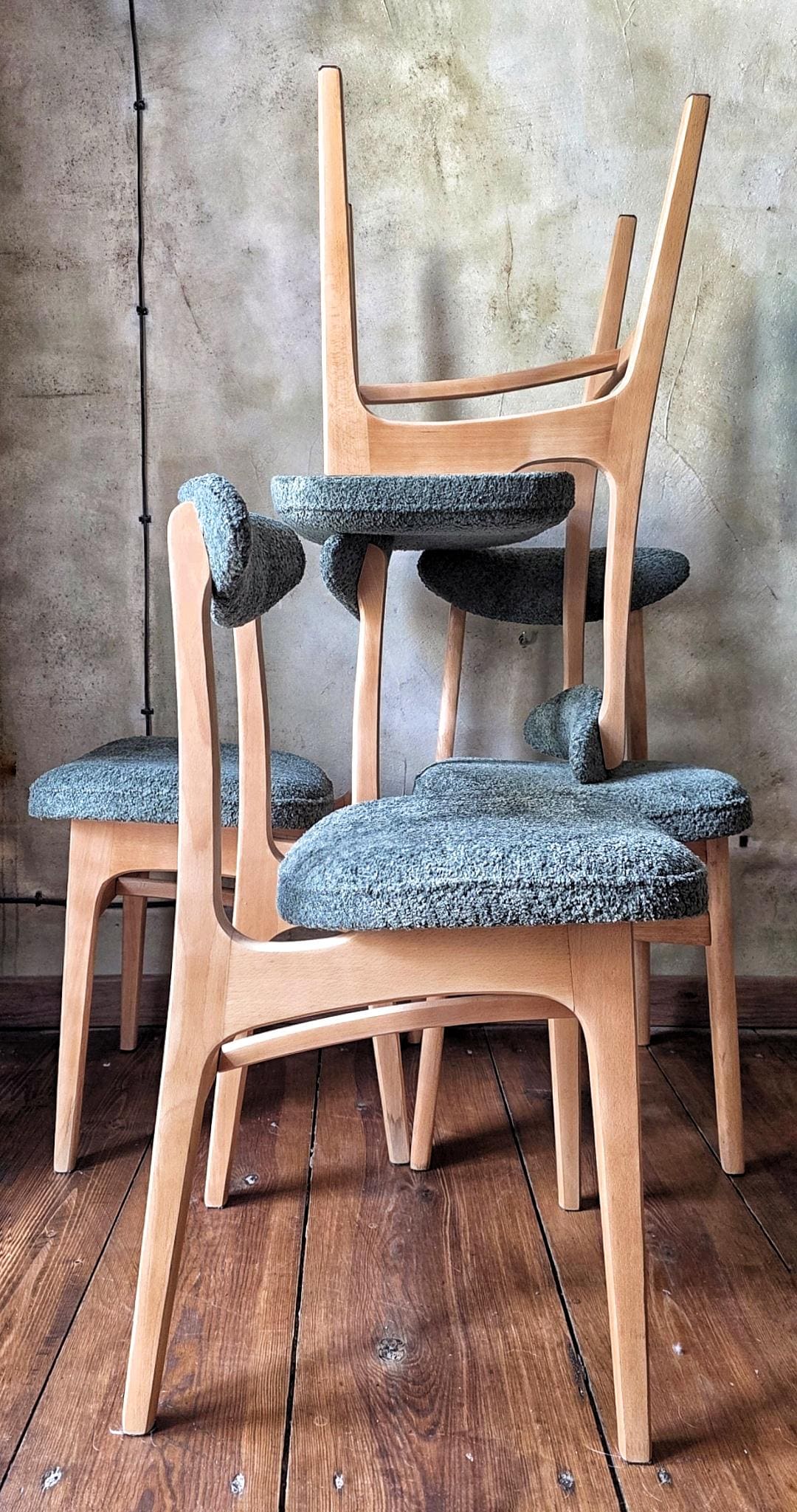 Vintage Dining Chair Type 200-190 by R. Hałas, Mid Century Modern Polish Design, Wooden Chair, 1960s 1970s