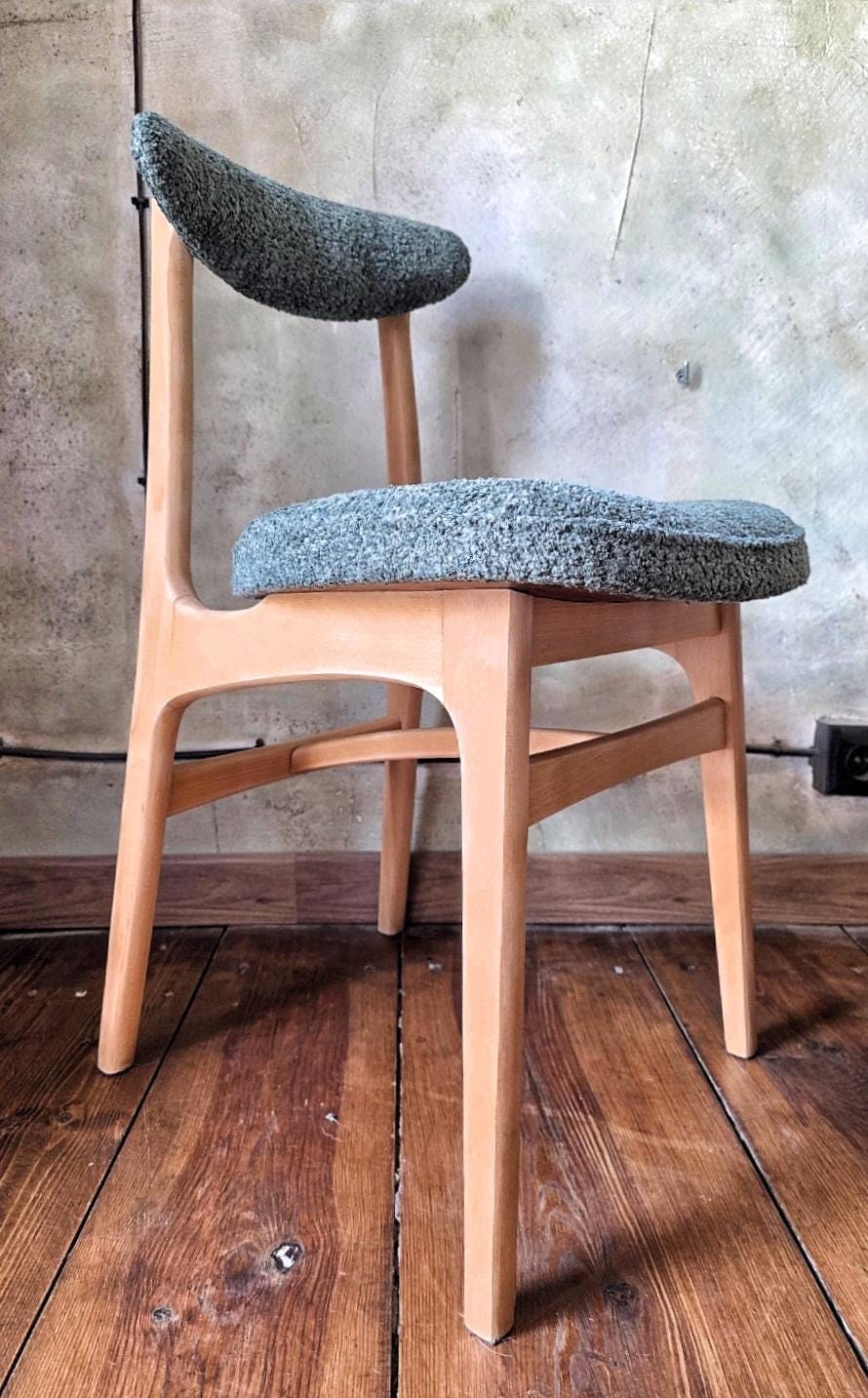 Vintage Dining Chair Type 200-190 by R. Hałas, Mid Century Modern Polish Design, Wooden Chair, 1960s 1970s