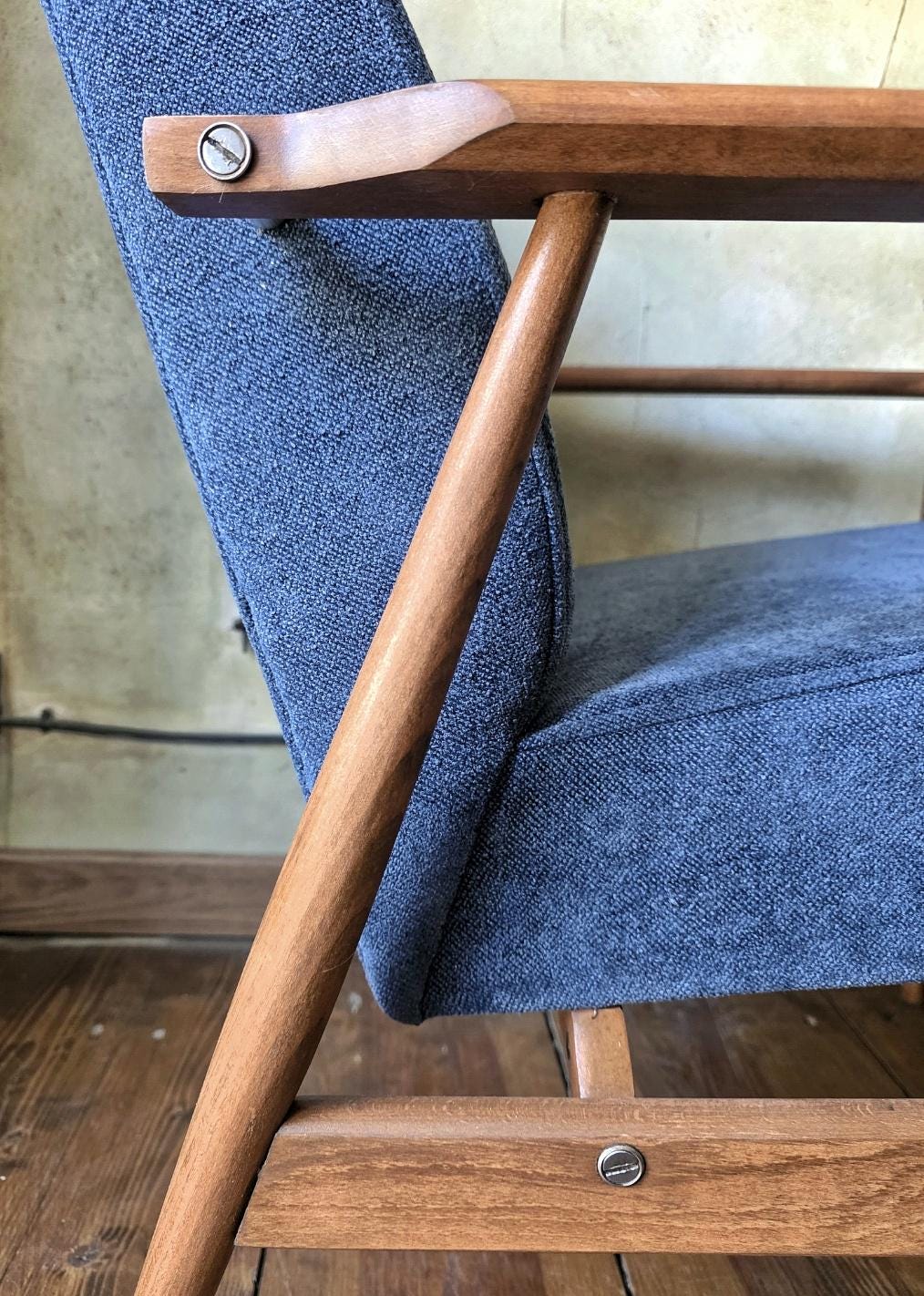 Fotel Lisek 300-190 PRL Design Vintage polish armchair with footrest mid century
