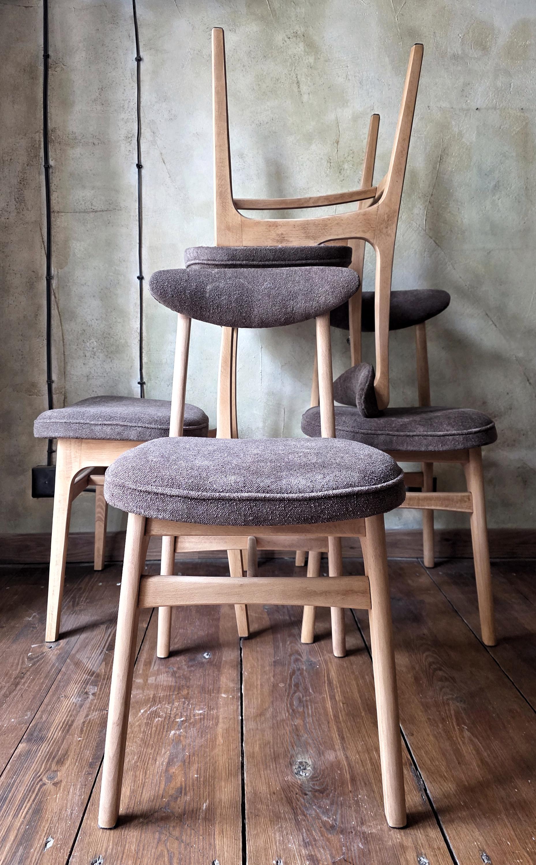 Vintage Dining Chair Type 200-190 by R. Hałas, Mid Century Modern Polish Design, Wooden Chair, 1960s 1970s