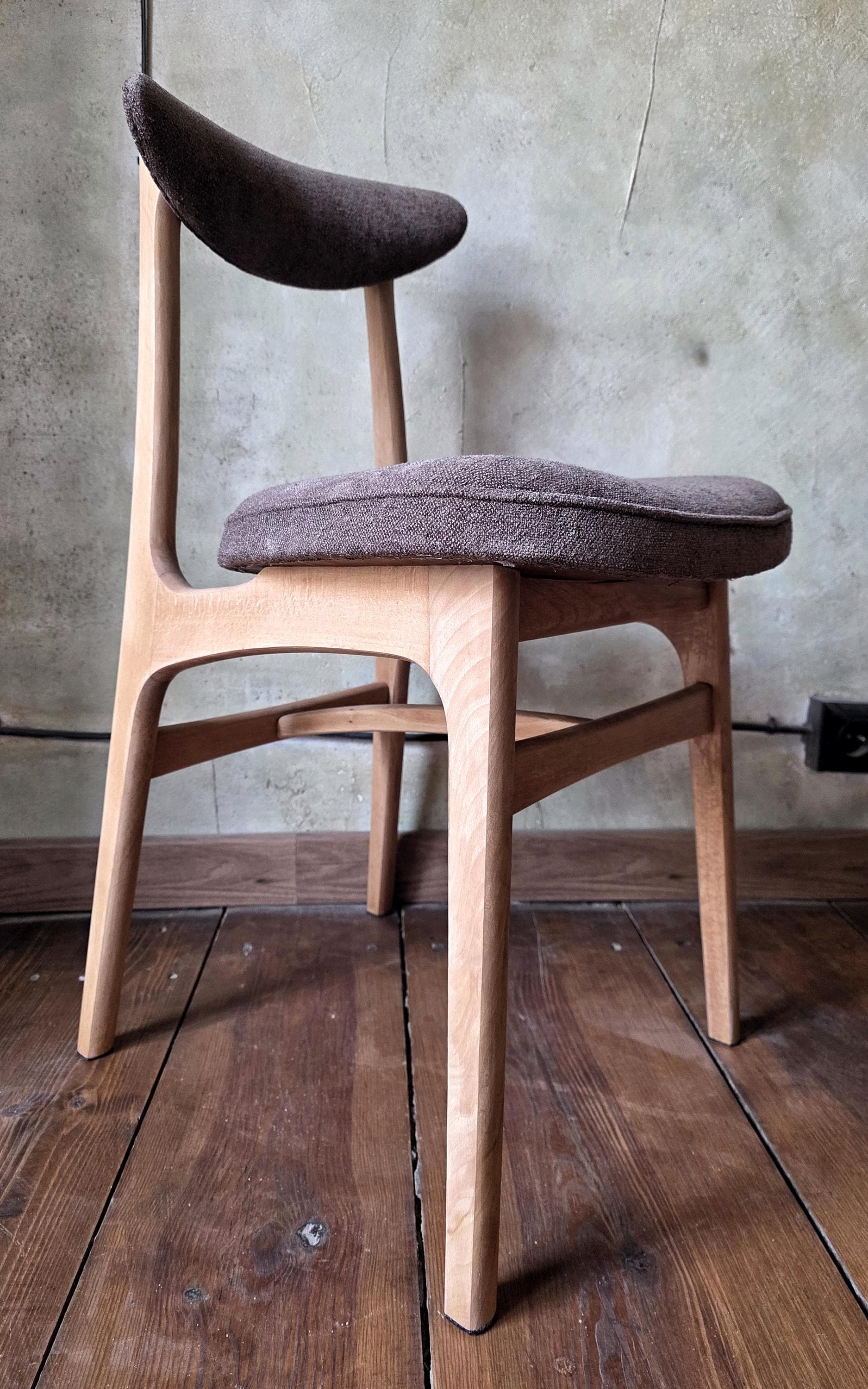 Vintage Dining Chair Type 200-190 by R. Hałas, Mid Century Modern Polish Design, Wooden Chair, 1960s 1970s