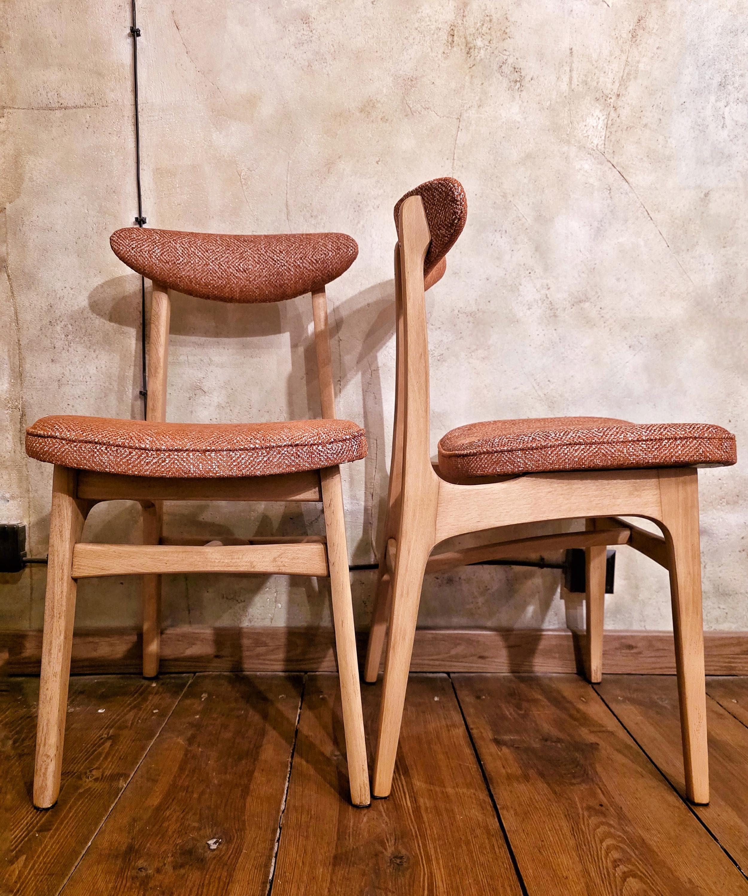 Vintage Dining Chair Type 200-190 by R. Hałas, Mid Century Modern Polish Design, Wooden Chair, 1960s 1970s