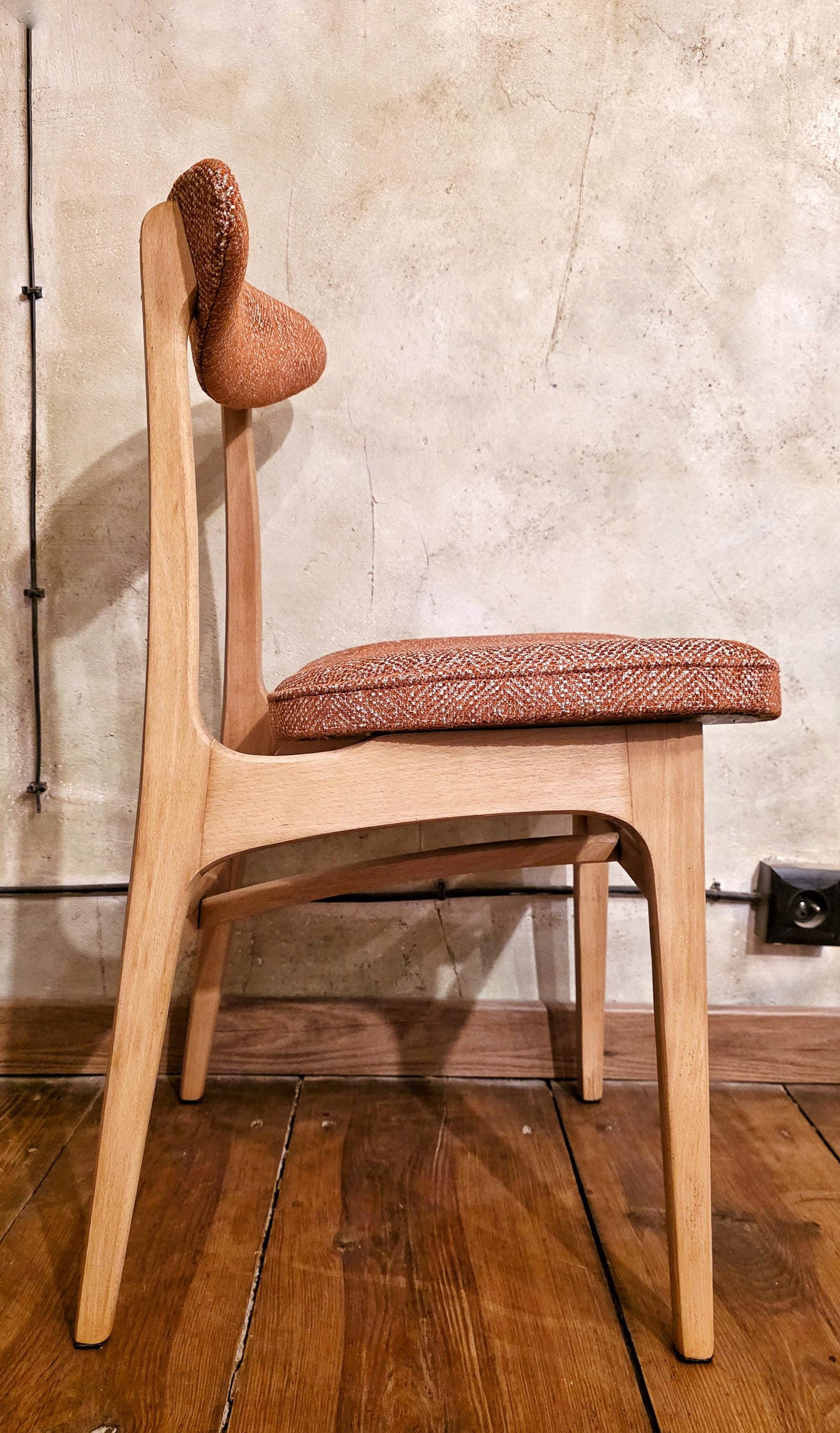 Vintage Dining Chair Type 200-190 by R. Hałas, Mid Century Modern Polish Design, Wooden Chair, 1960s 1970s