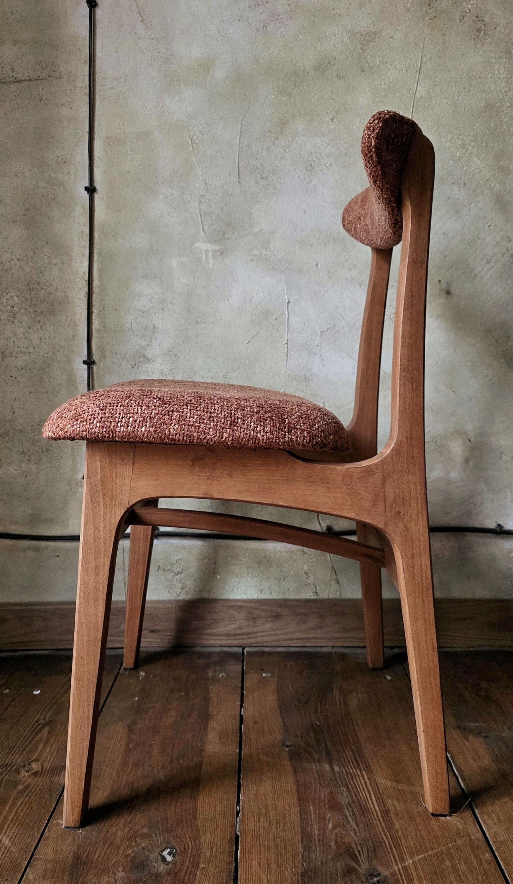 Vintage Dining Chair Type 200-190 by R. Hałas, Mid Century Modern Polish Design, Wooden Chair, 1960s 1970s