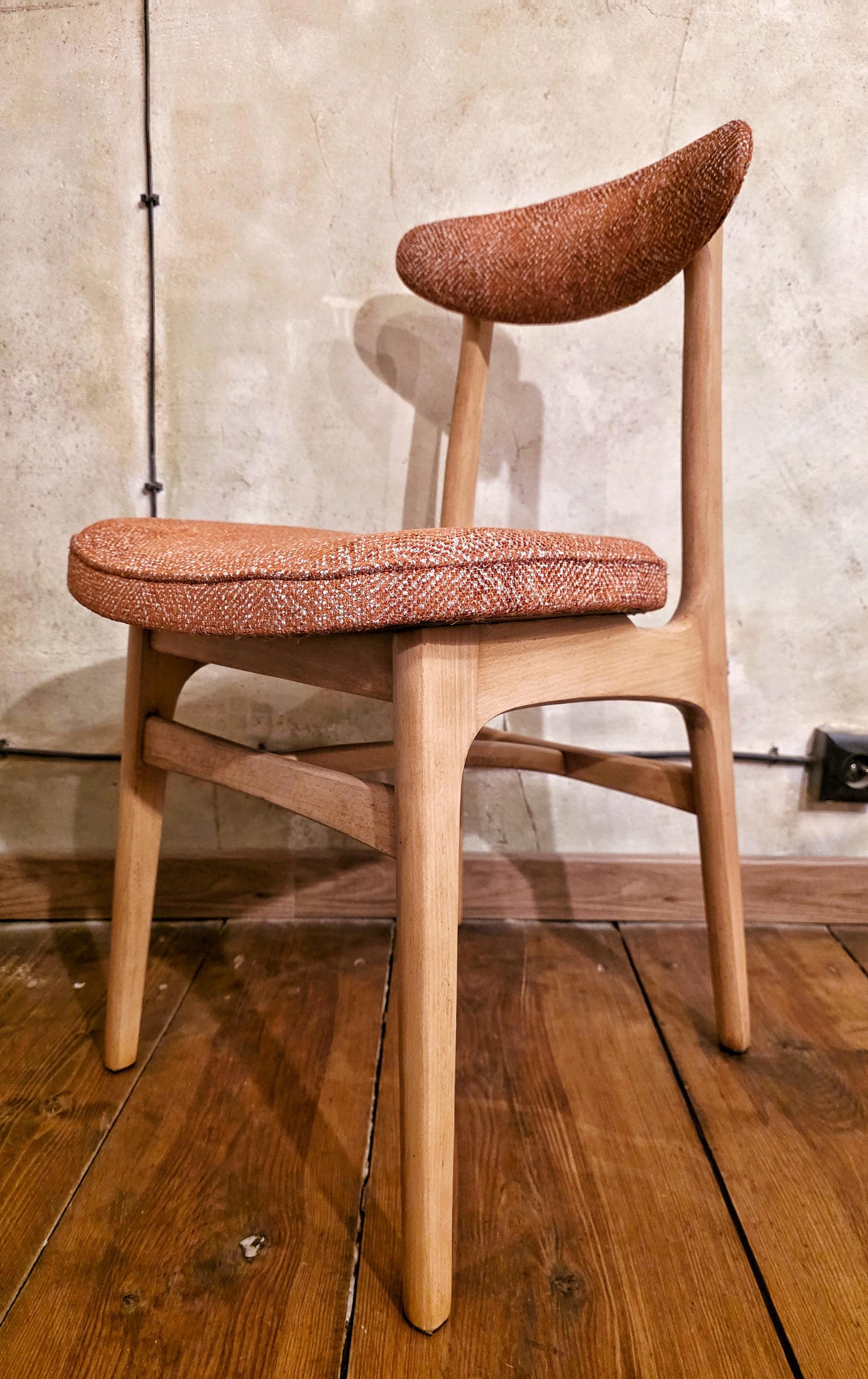 Vintage Dining Chair Type 200-190 by R. Hałas, Mid Century Modern Polish Design, Wooden Chair, 1960s 1970s