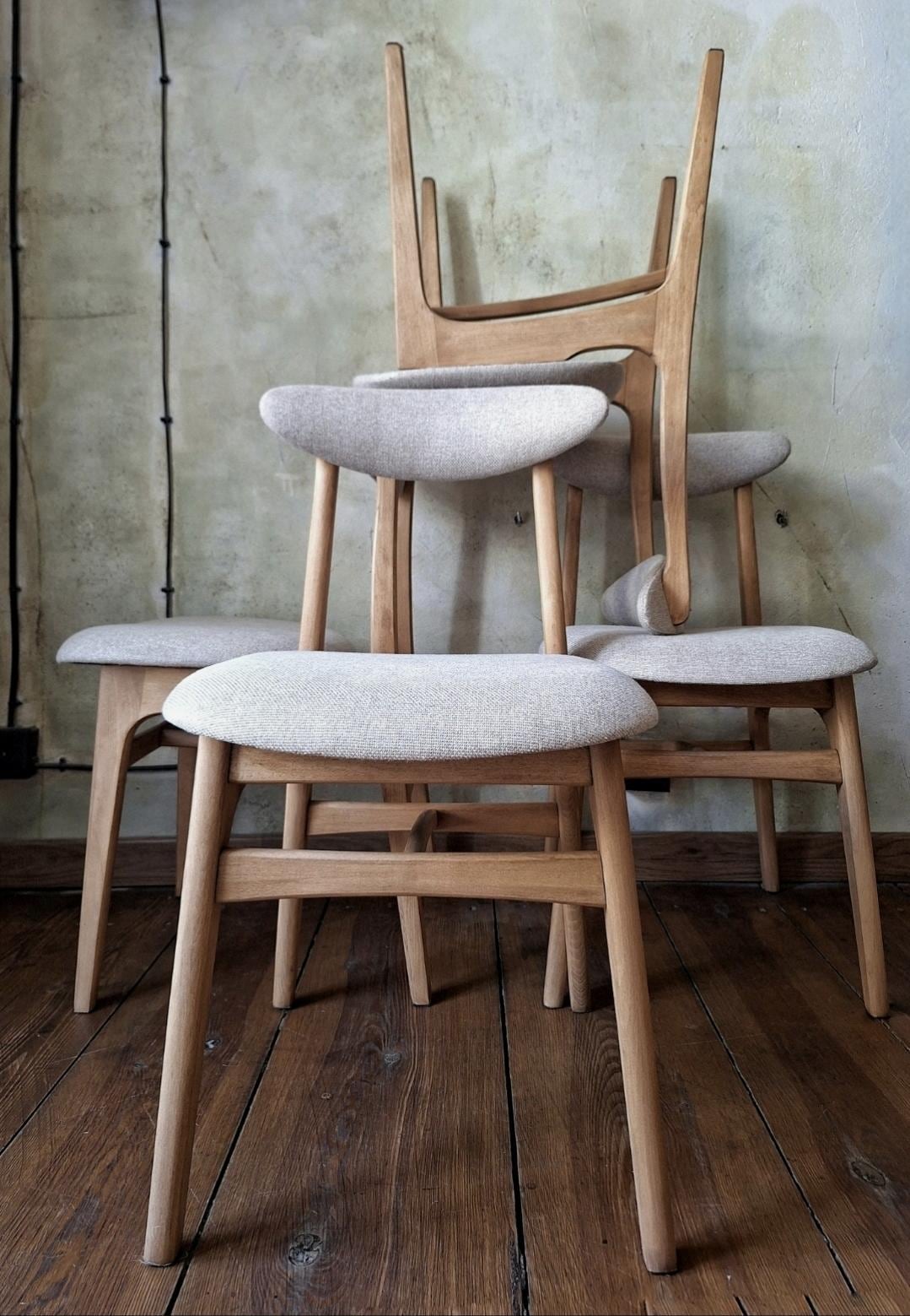 Vintage Dining Chair Type 200-190 by R. Hałas, Mid Century Modern Polish Design, Wooden Chair, 1960s 1970s
