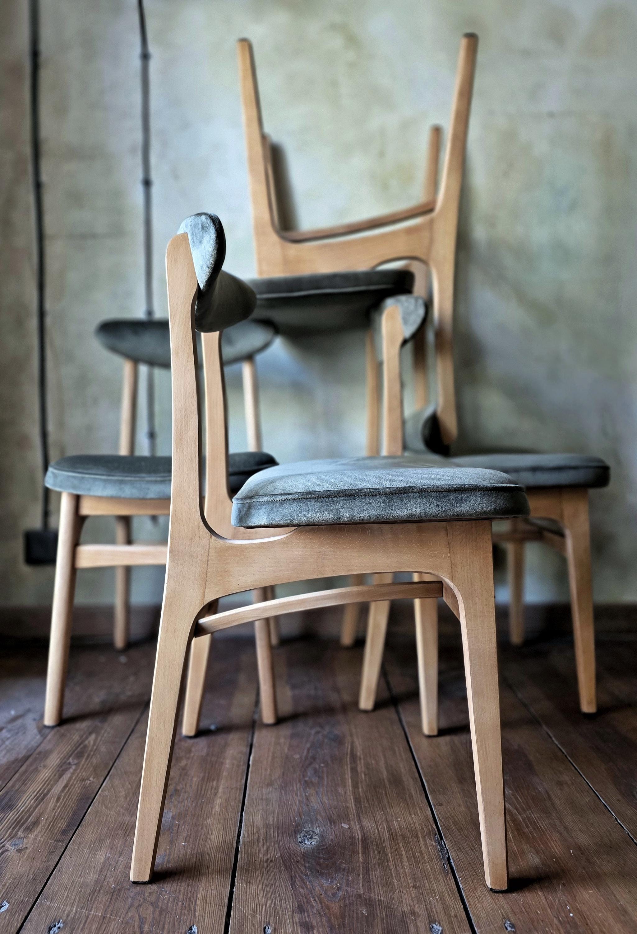 Vintage Dining Chair Type 200-190 by R. Hałas, Mid Century Modern Polish Design, Wooden Chair, 1960s 1970s
